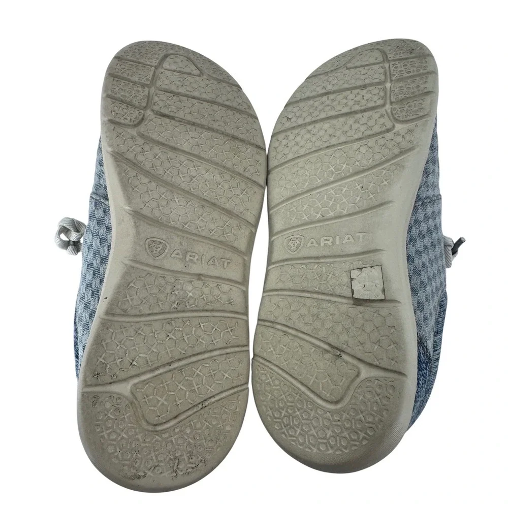 Ariat Hilo Women Blue‎ Checkerboard Denim Loafers Moc Toe Shoes  7.5